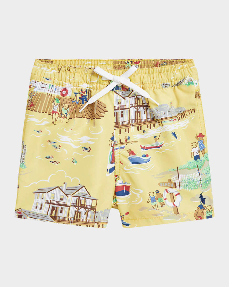 Boy's Polo Bear Printed Swim Shorts, Size 3M-24